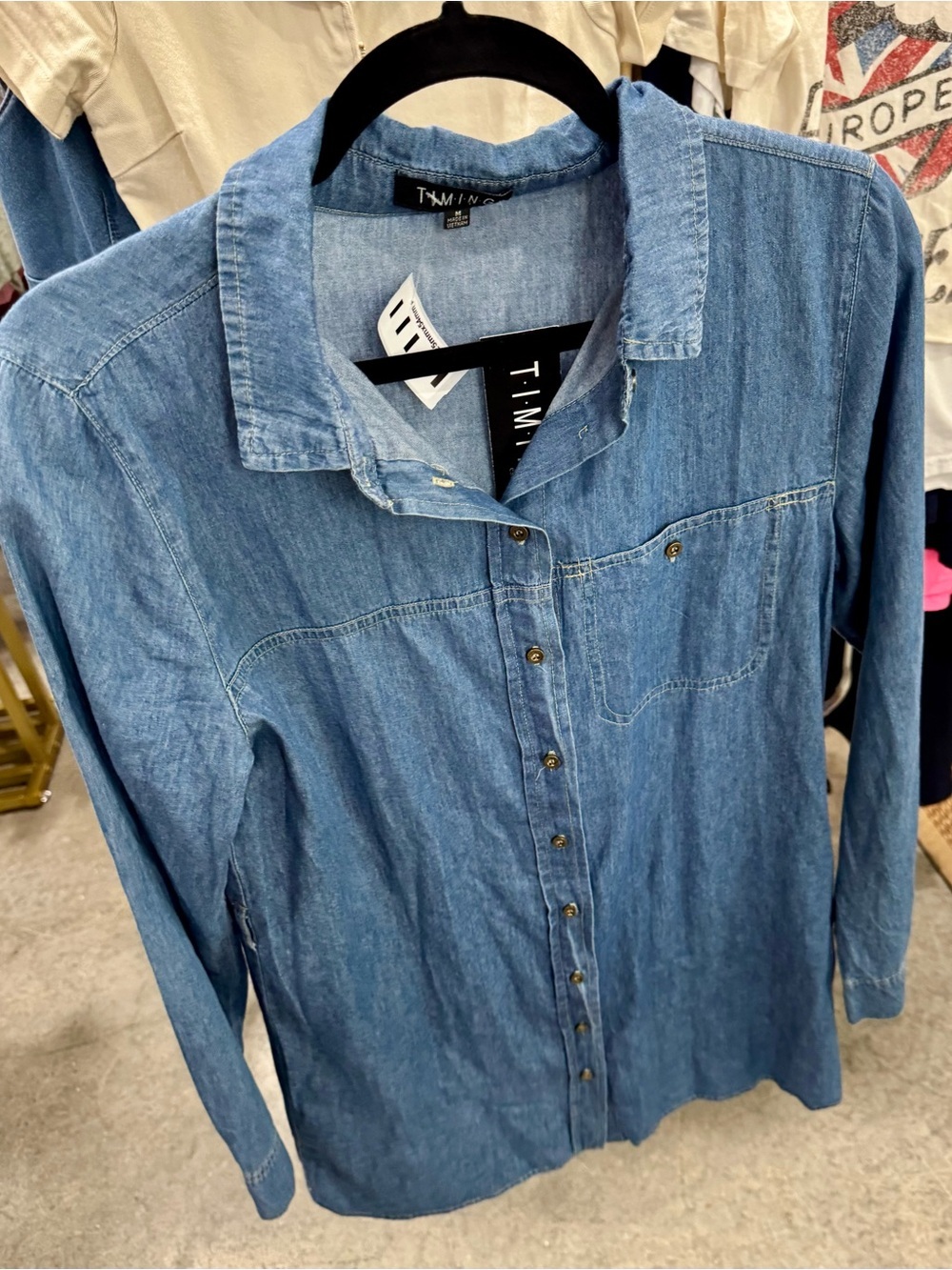 Timing Blue Denim Button-Front Shirt Dress